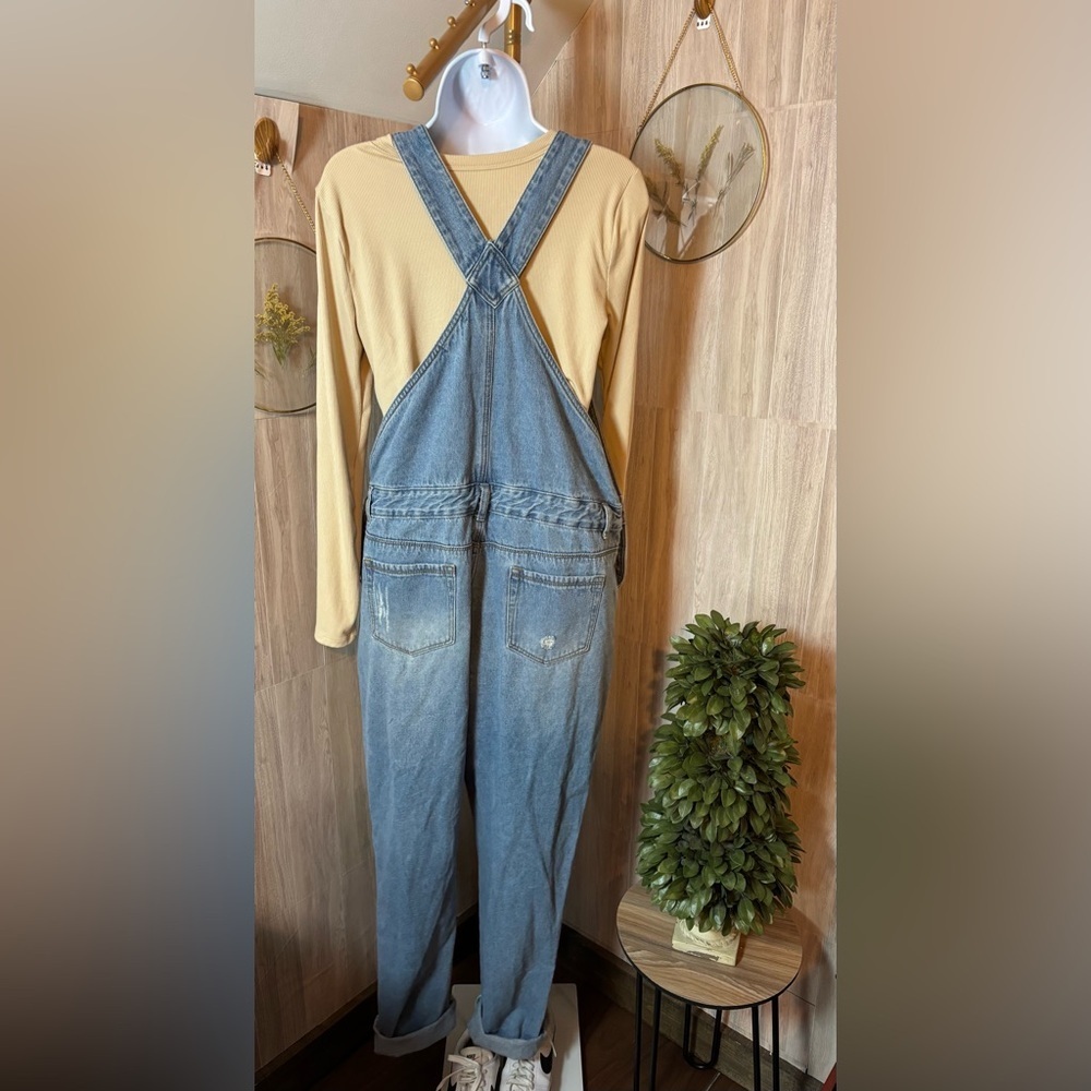Mod Ref Blue Denim Distressed Overalls Bibs - Picture 2 of 12